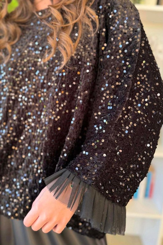 Vivie Velvet Sequin Top Black